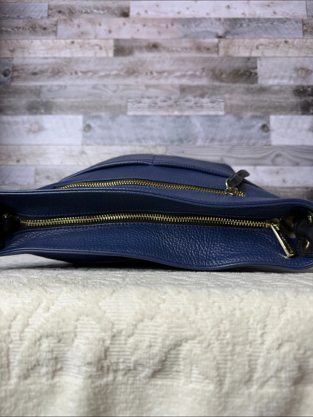 Valentina Navy Blue Pebbled Leather Crossbody with Gold Hardware